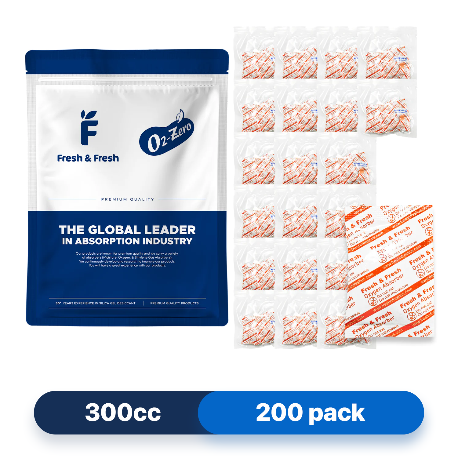 Fresh & Fresh (200 Packs) 300 CC Premium Oxygen Absorbers(20 Bag of 10 packets) - ISO 9001 & 14001 Certified Facility Manufactured