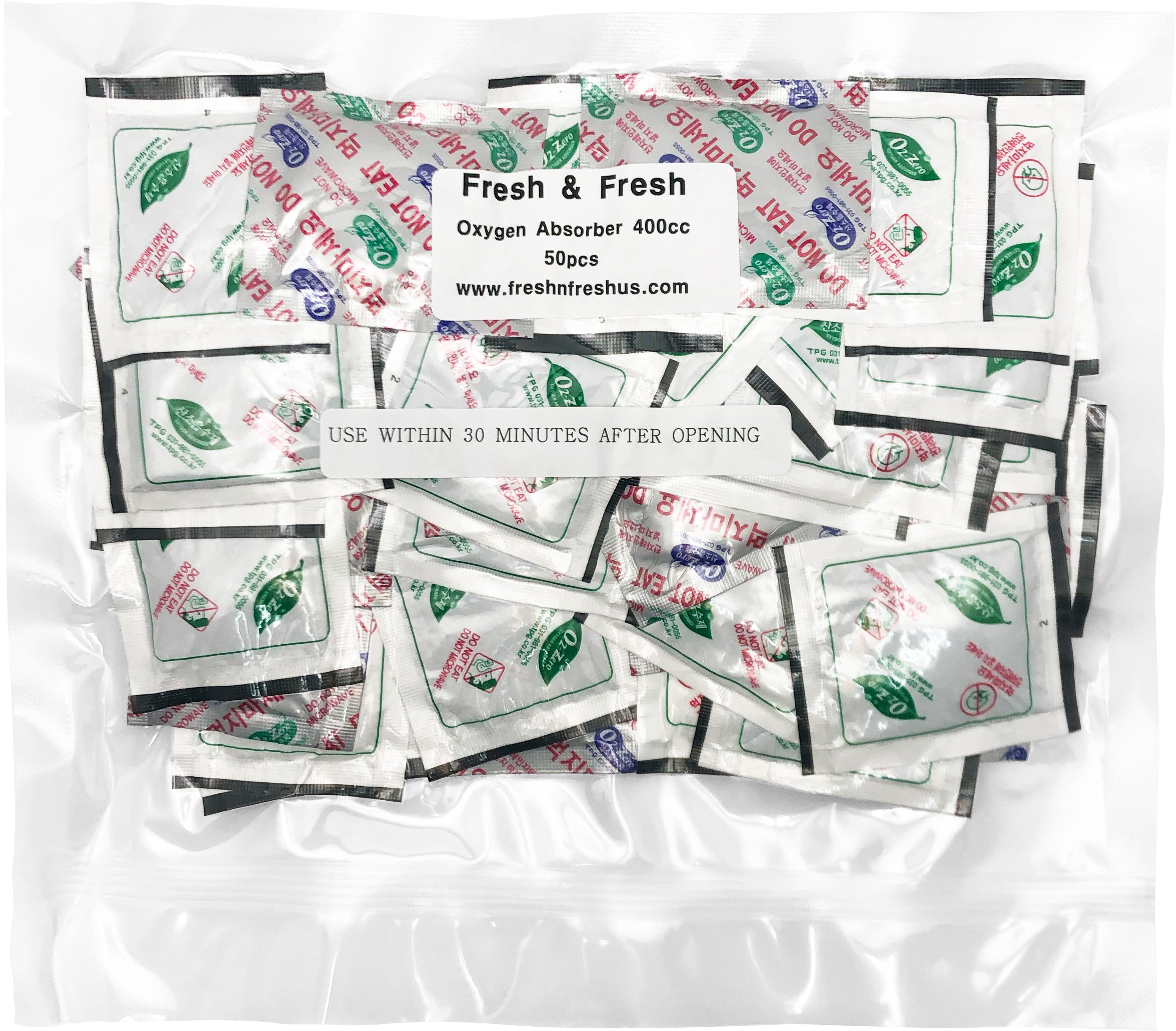 Fresh & Fresh (100 Packs) 400 CC Premium Oxygen Absorbers(2 Bag of 50 Packets) - ISO 9001 & 14001 Certified Facility Manufactured