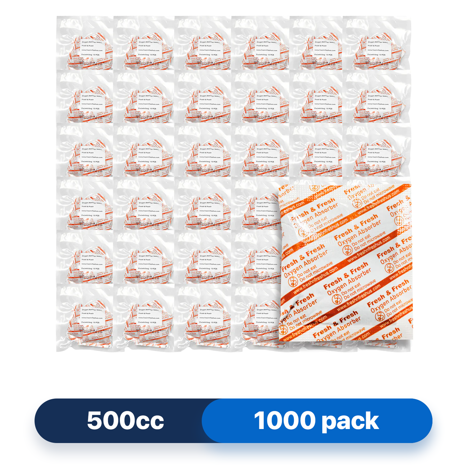 Fresh & Fresh (1000 Packs) 500 CC Premium Oxygen Absorbers(100 Bag of 10 packets) - ISO 9001 & 14001 Certified Facility Manufactured
