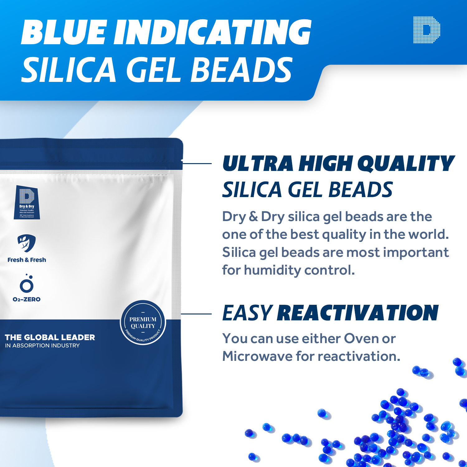 44 LBS] Blue Premium Indicating Silica Gel Beads (3-5 mm) -(1 Sack