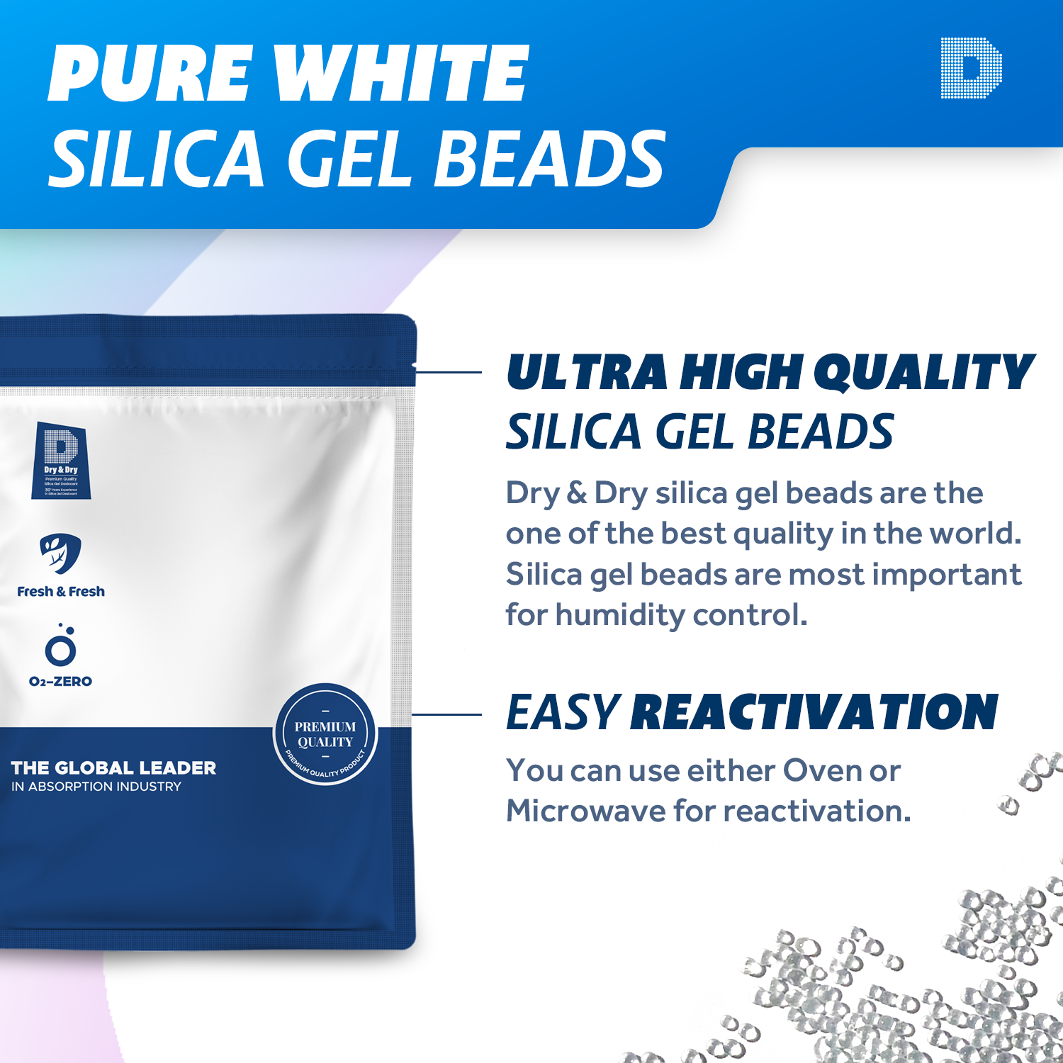 5 LBS "Dry&Dry" Premium Pure White Silica Gel Desiccant Beads