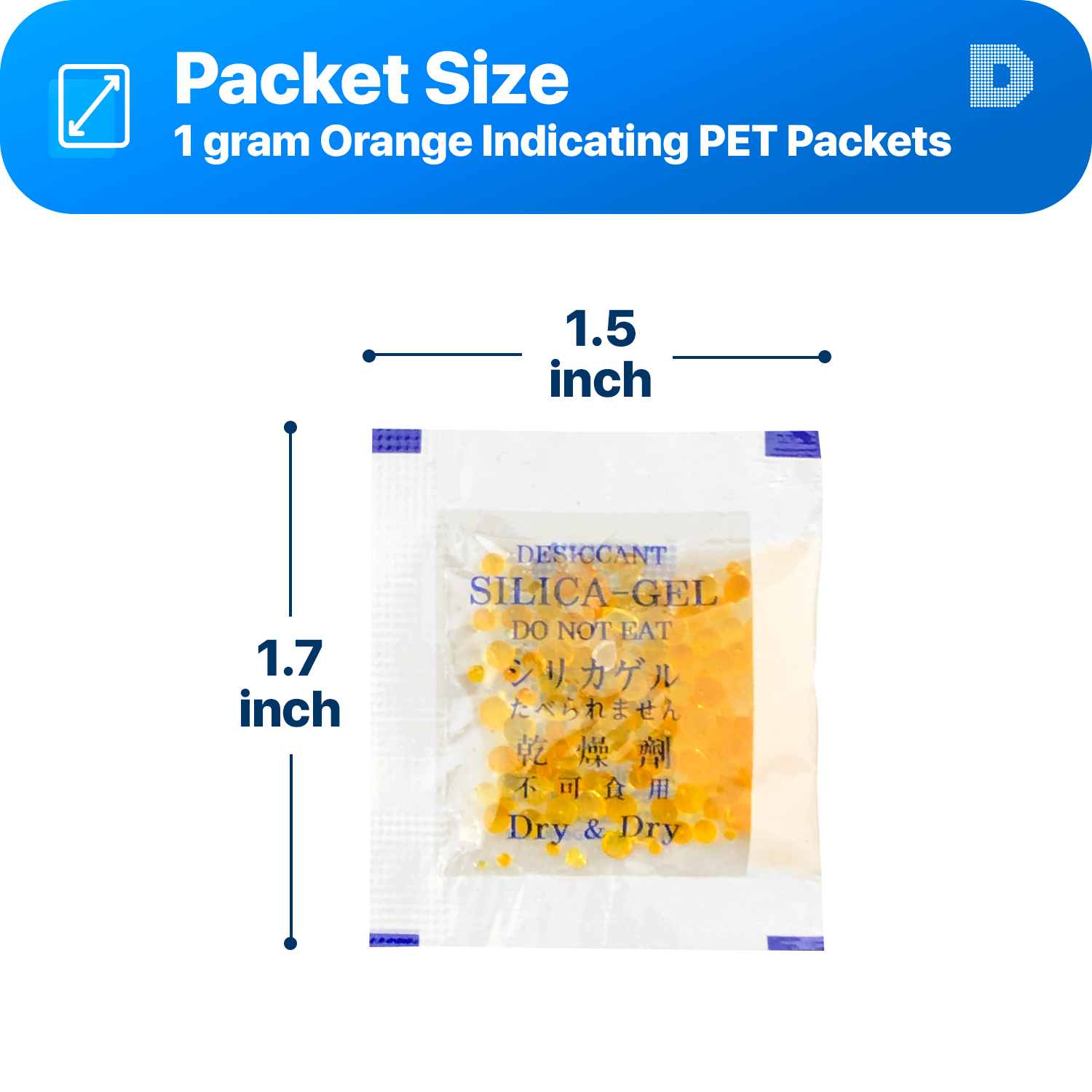 1 Gram Orange Indicating Clear Plastic(PET) Silica Gel Packets