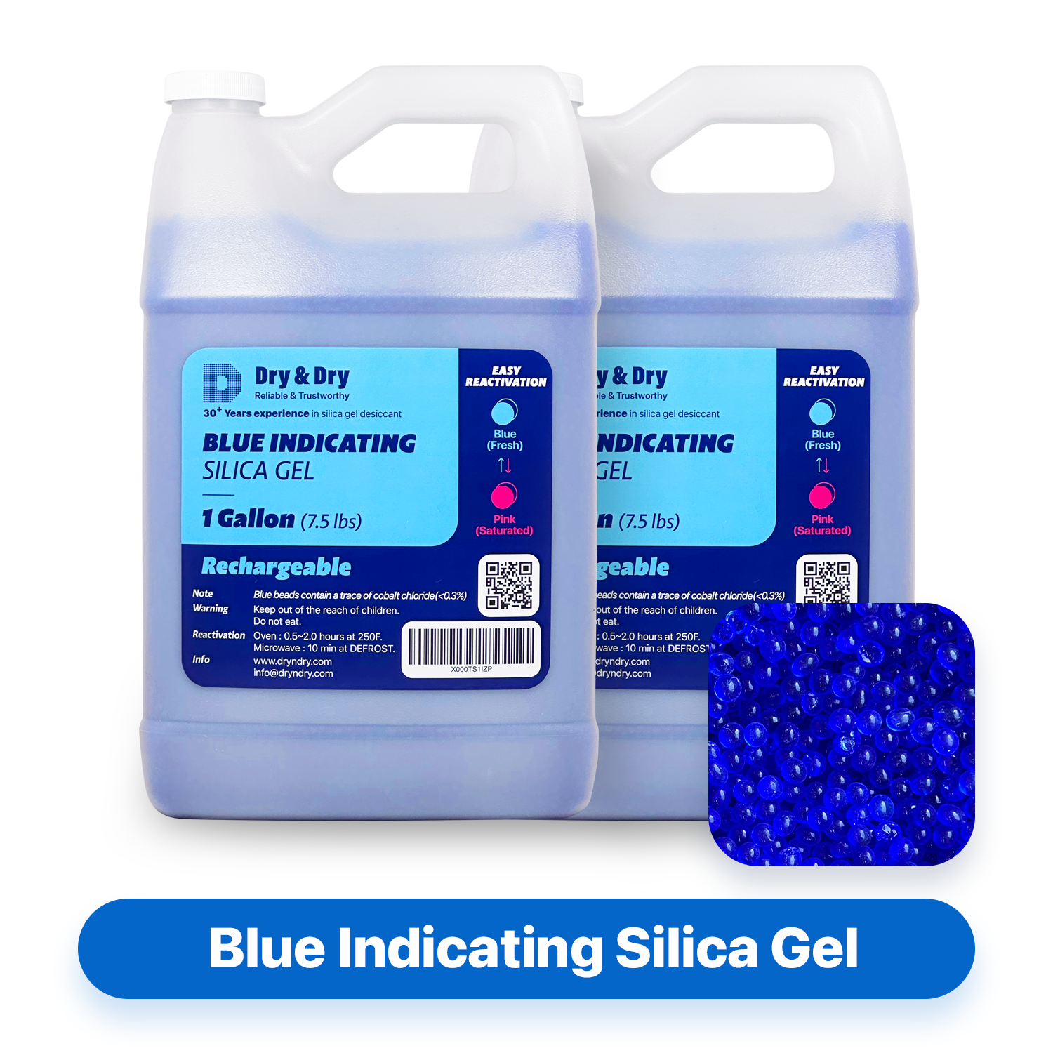 2 Gallon(15 LBS) "Dry & Dry" Premium Blue Indicating Silica Gel Beads - Rechargeable Beads(3-5 mm)