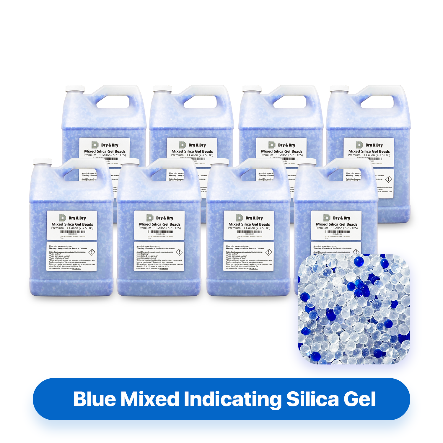 8 Gallon (56-60 LBS) "Dry & Dry" High Quality Mixed Silica Gel Desiccant Beads - Rechargeable