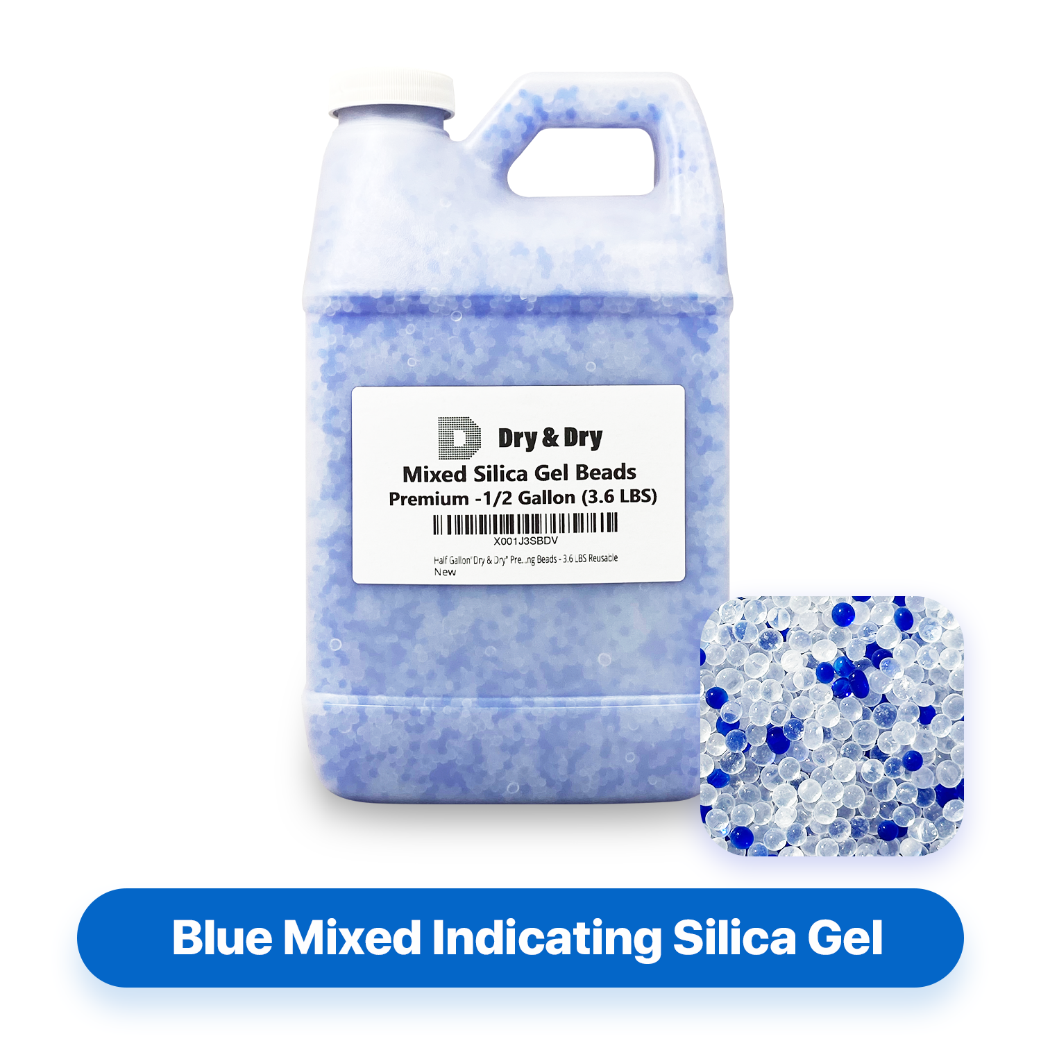 1/2 Gallon Premium Blue & White Mixed Indicating Silica Gel Beads(Industry Standard 3-5 mm) - 3.6 LBS Reusable
