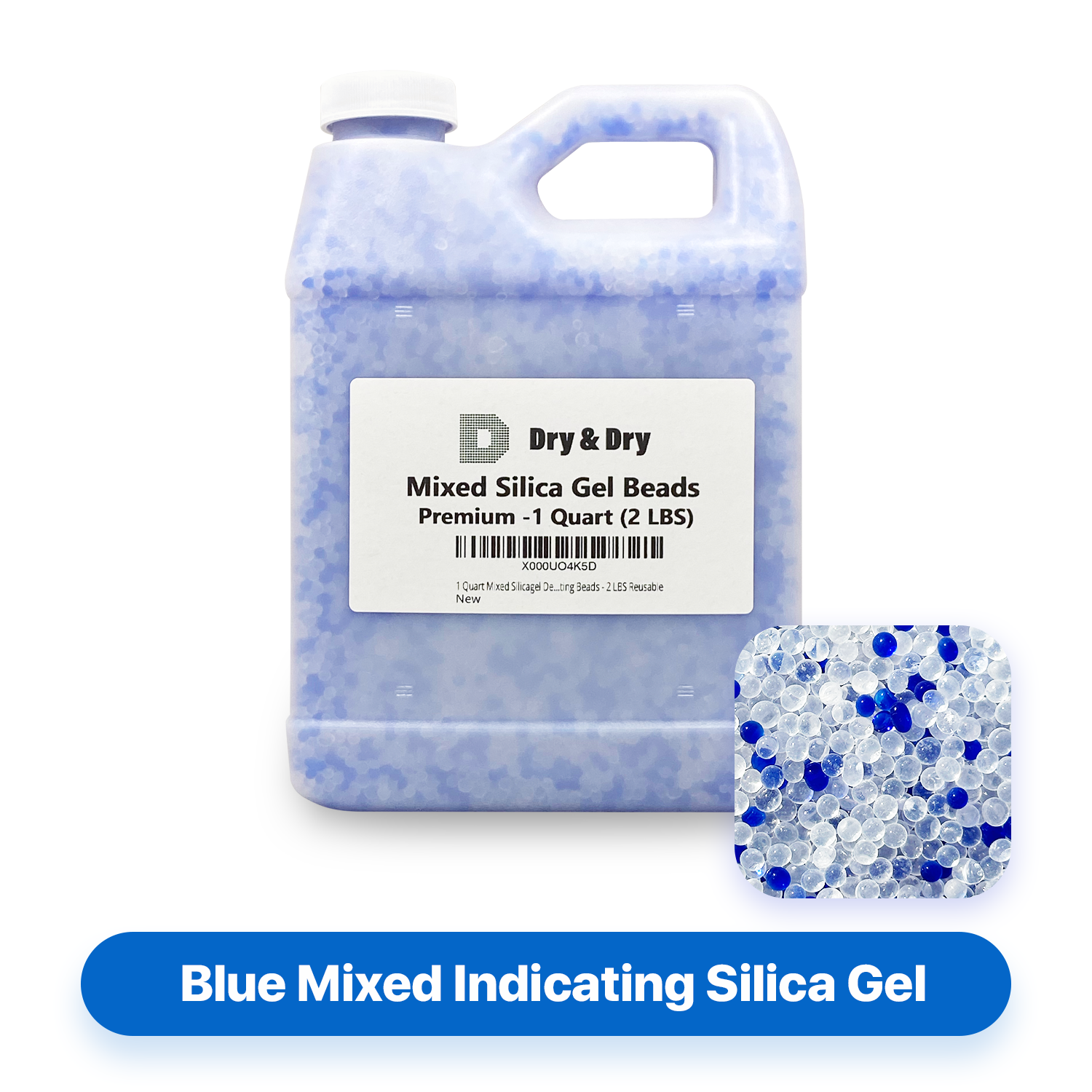 1 Quart(2 LBS) Premium White & Blue Mixed Silica Gel Beads - Rechargeable Color Changing Air Drying