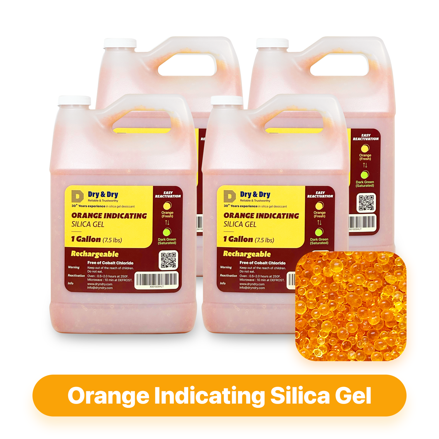 4 Gallon [30 LBS] Orange Premium Indicating Silica Gel Desiccant Beads(Industry Stand 3-5 mm) - RECHARGEABLE