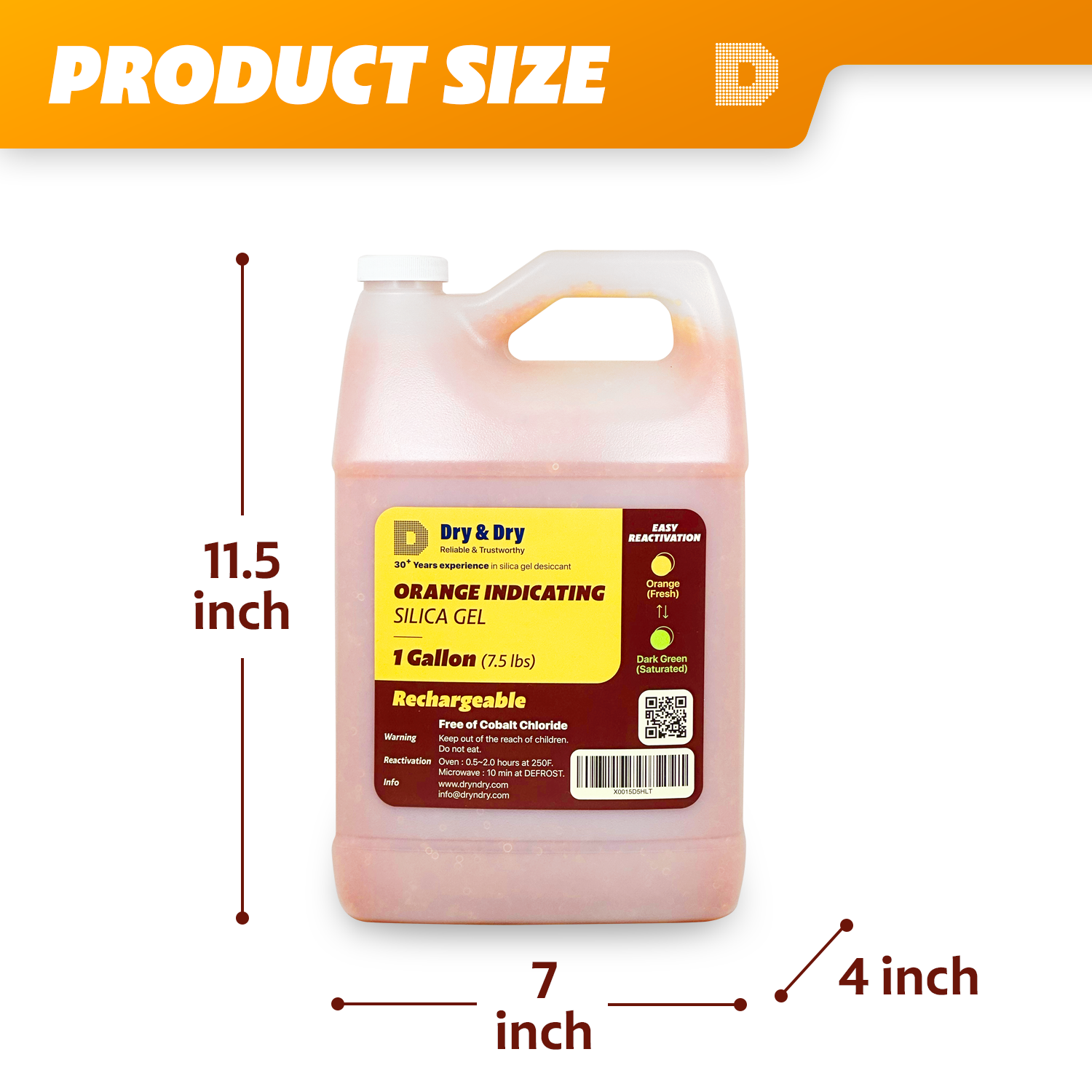 2 Gallon(15 LBS) "Dry & Dry" Premium Orange Indicating Silica Gel Desiccant Bead