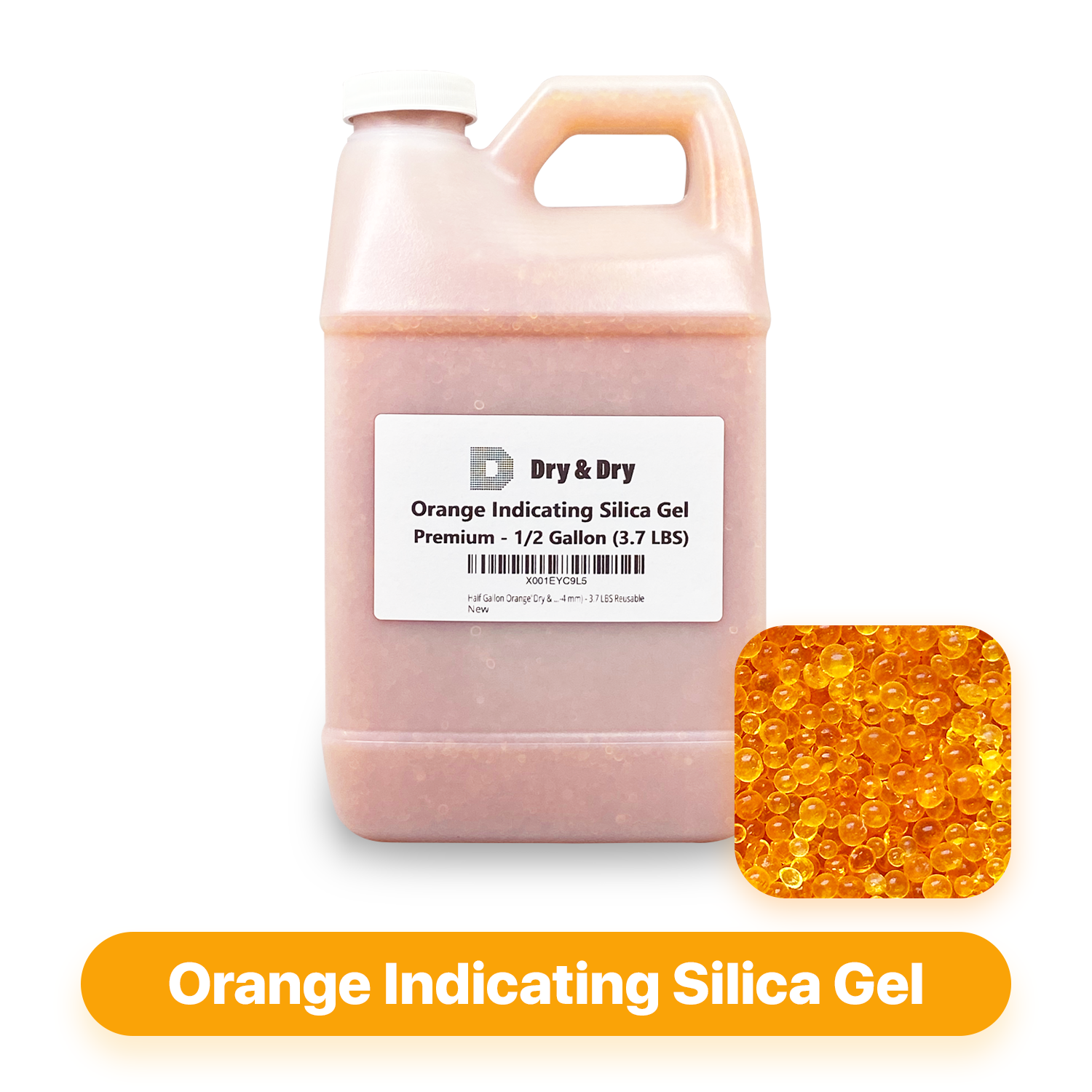 Half Gallon Orange "Dry & Dry" Premium Desiccant Indicating Silica Gel Beads(Industry Standard 3-5 mm) - 3.7 LBS Reusable