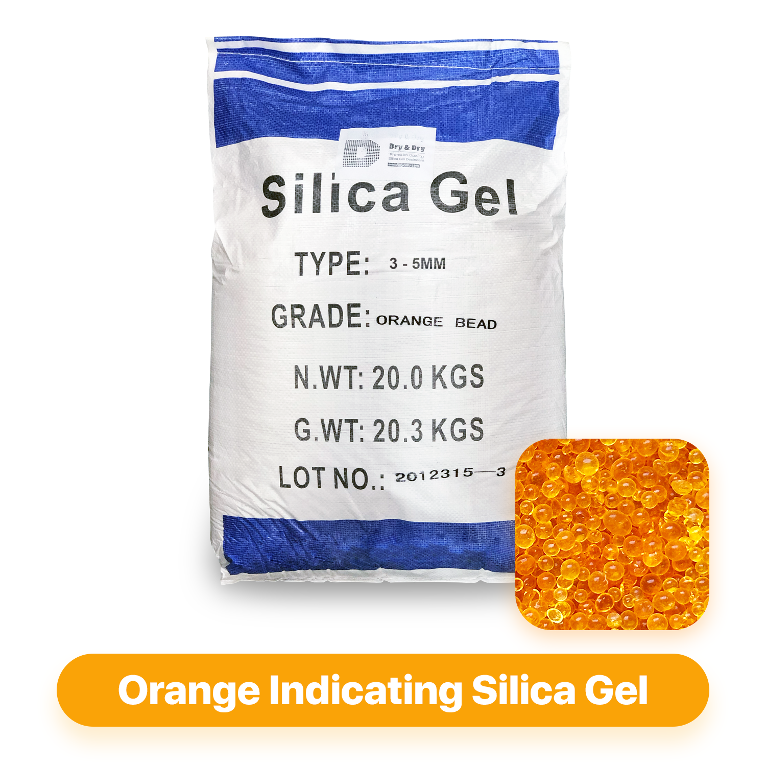 (44 LBS) "Dry & Dry" Premium Orange Indicating Silica Gel Desiccant Beads