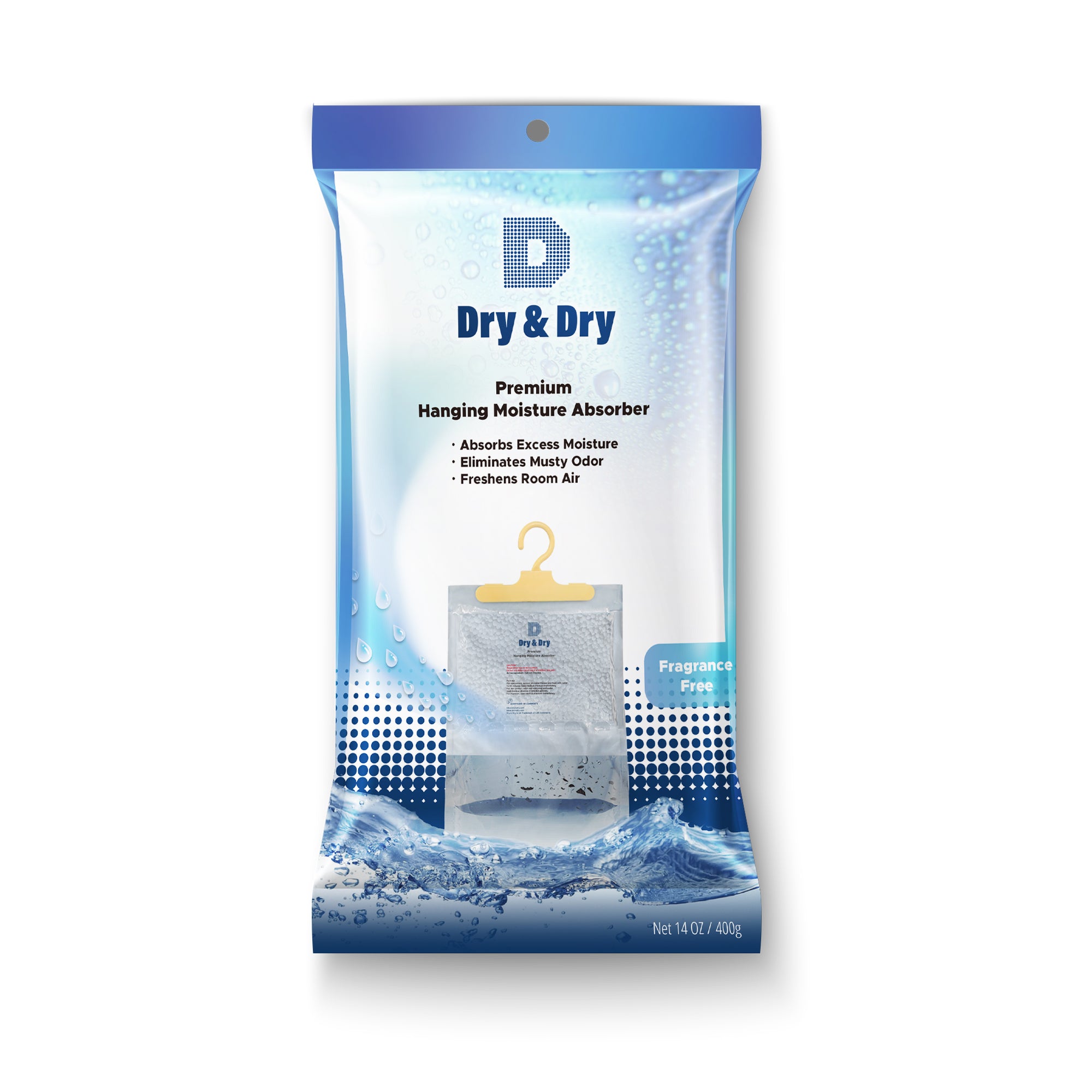 [6 pack] [Net 14 oz/Pack] “Dry & Dry” Premium Hanging Moisture Absorber to Control Excess Moisture for Basements, Bathrooms, Laundry Rooms, and Enclosed Spaces